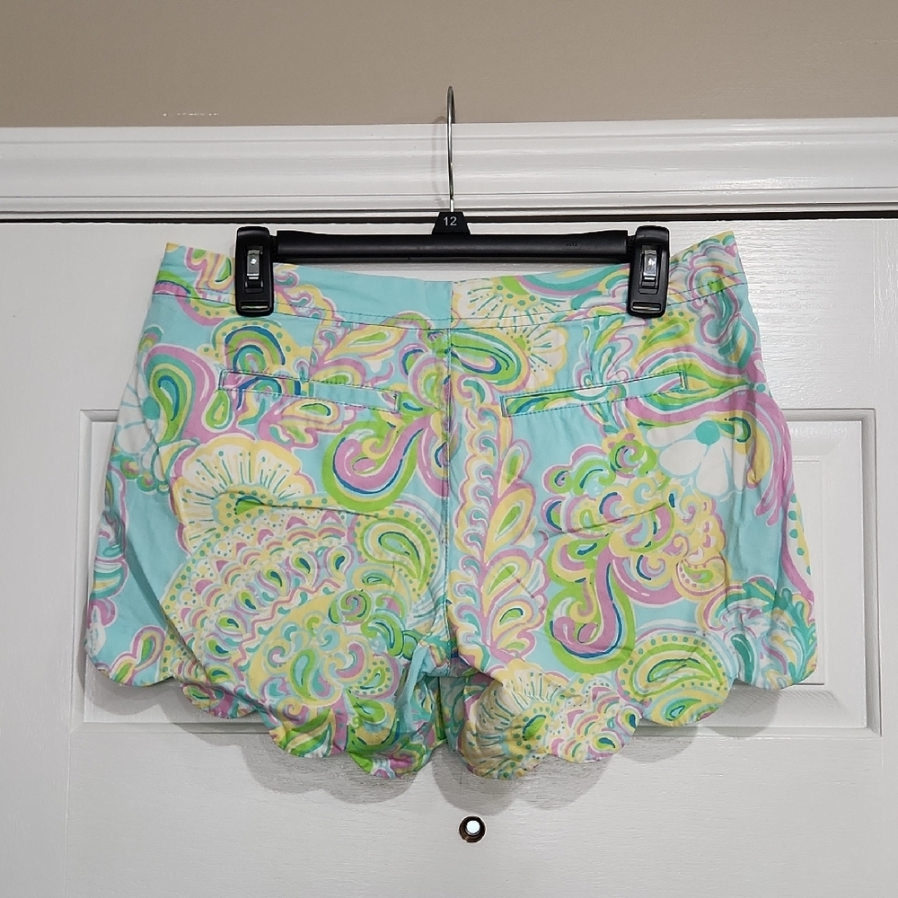 Lilly Pulitzer High Waist Blue and Pink Scalloped Shorts - Picture 4 of 4